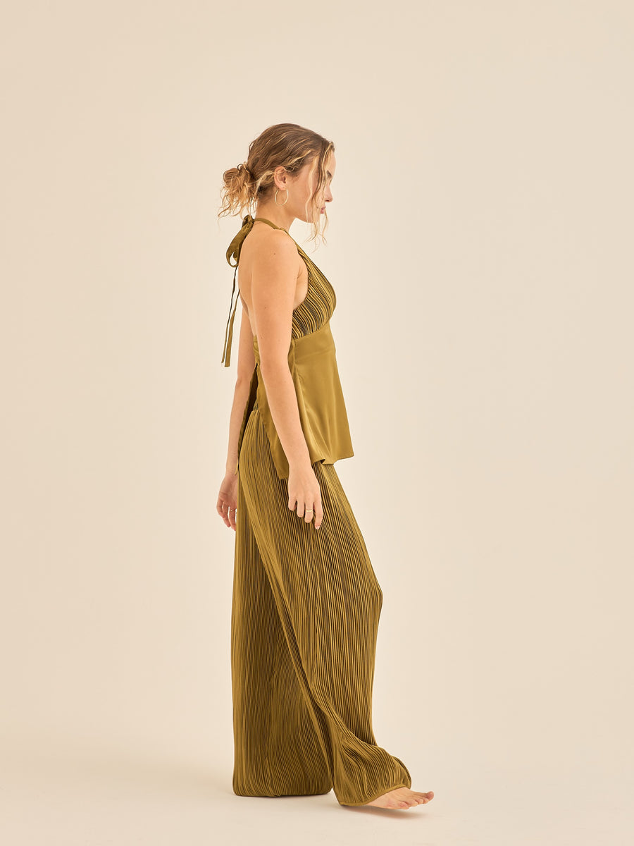 elegant satin pleated camisole / 松葉(khaki)