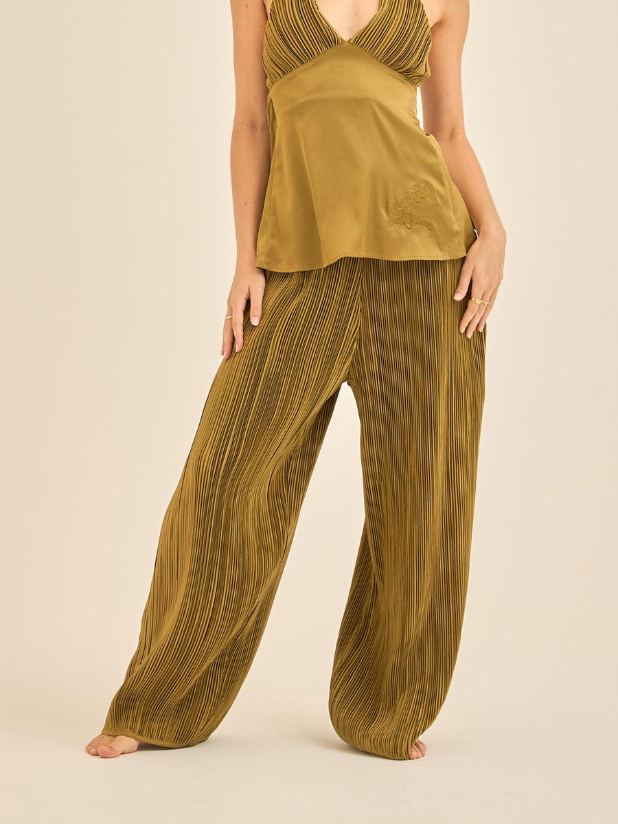 elegant satin pleated pants