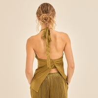 elegant satin pleated camisole / 松葉(khaki)