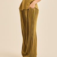 elegant satin pleated pants / 松葉(khaki)