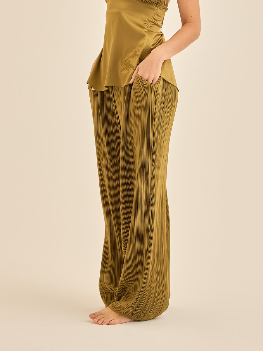 elegant satin pleated pants