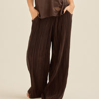 elegant satin pleated pants / 枯茶(brown)