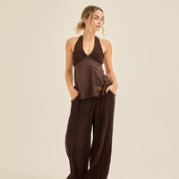 elegant satin pleated camisole / 枯茶(brown)