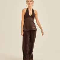 elegant satin pleated pants