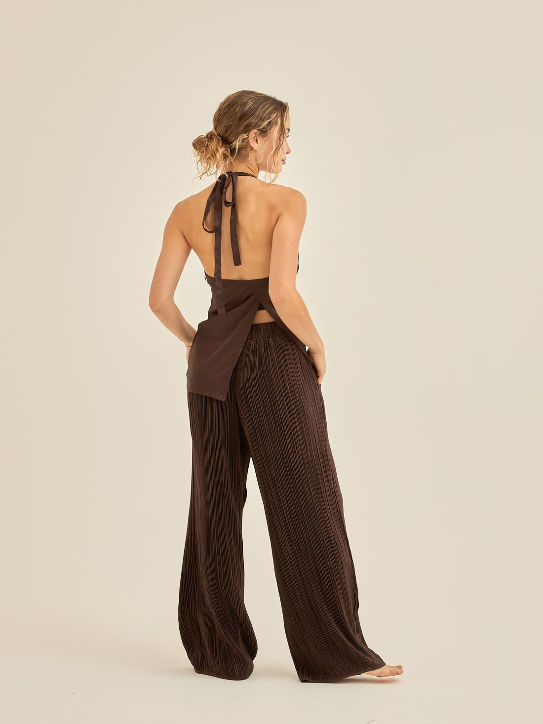 elegant satin pleated pants