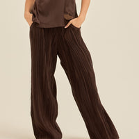 elegant satin pleated pants / 枯茶(brown)