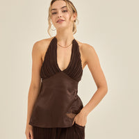 elegant satin pleated camisole / 枯茶(brown)