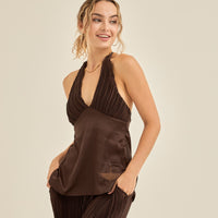 elegant satin pleated camisole / 枯茶(brown)