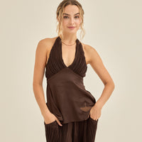 elegant satin pleated camisole / 枯茶(brown)