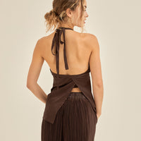 elegant satin pleated camisole / 枯茶(brown)