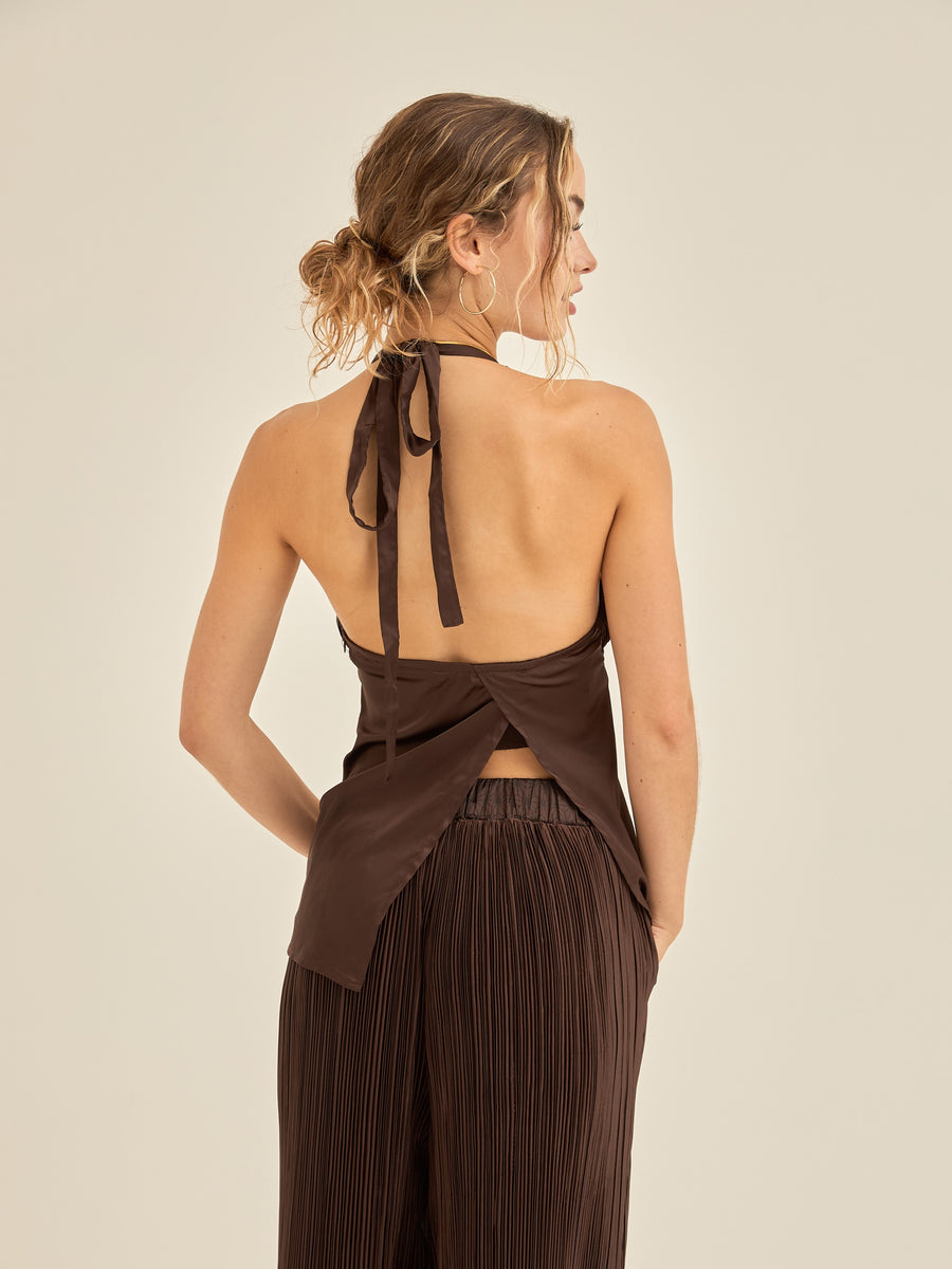 elegant satin pleated camisole / 枯茶(brown)