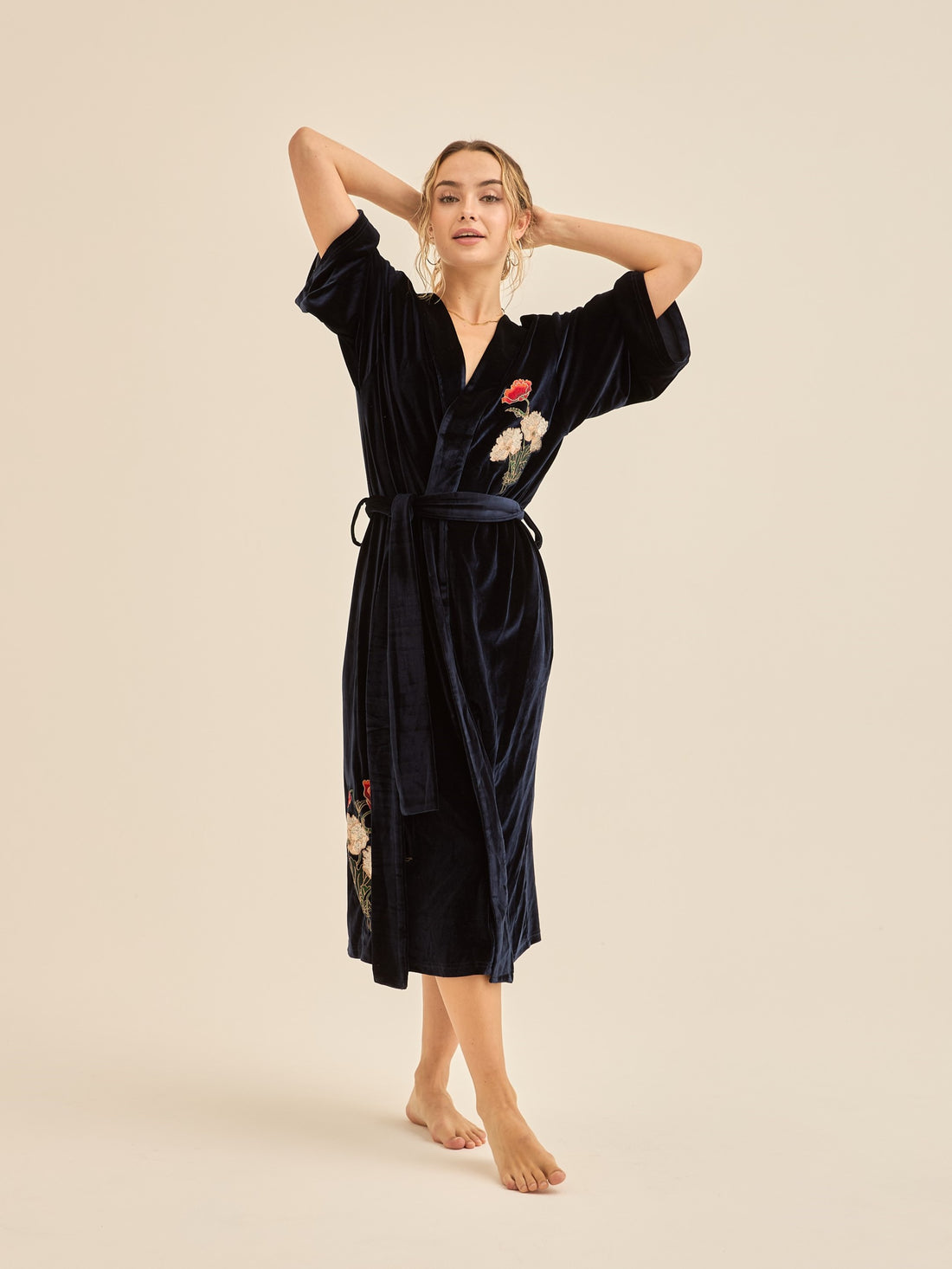 velour KIMONO robe / 濃藍(navy)