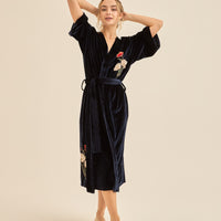 velour KIMONO robe / 濃藍(navy)