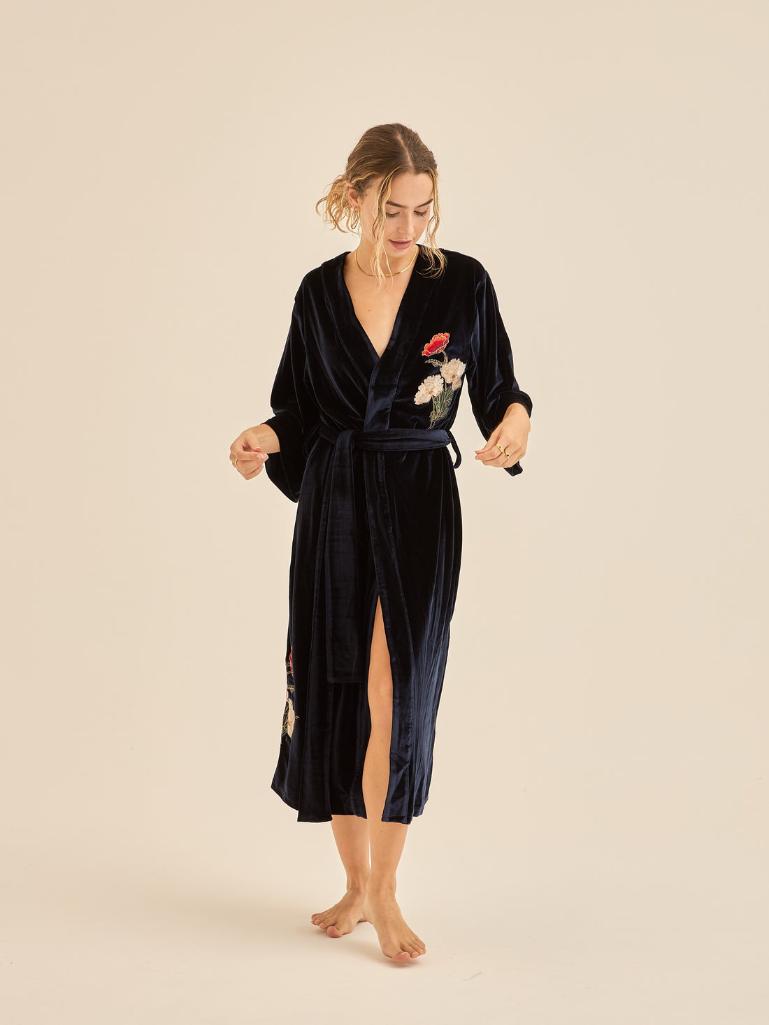 velour KIMONO robe / 濃藍(navy)