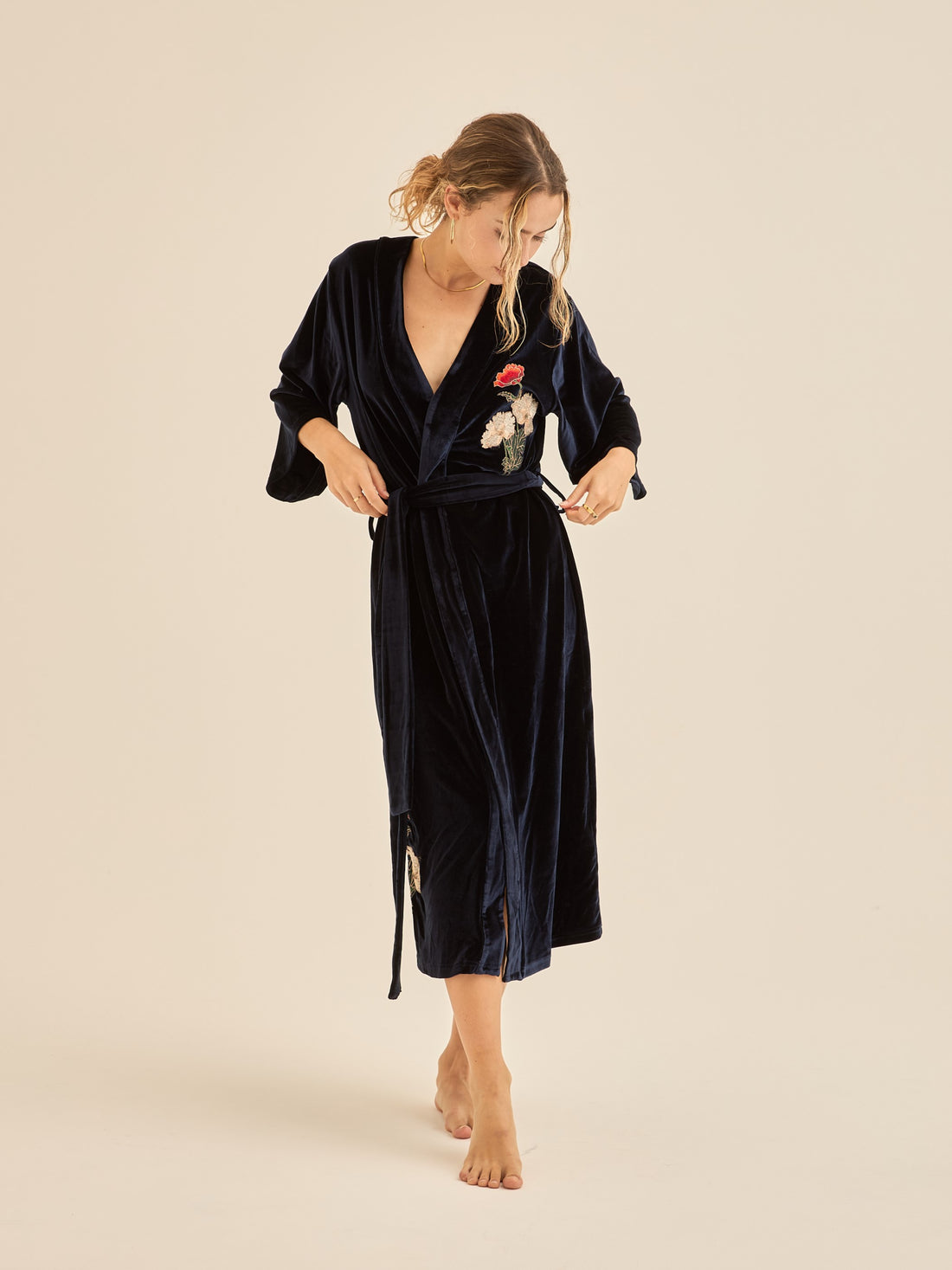 velour KIMONO robe / 濃藍(navy)