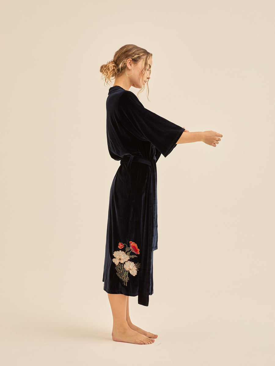 velour KIMONO robe / 濃藍(navy)