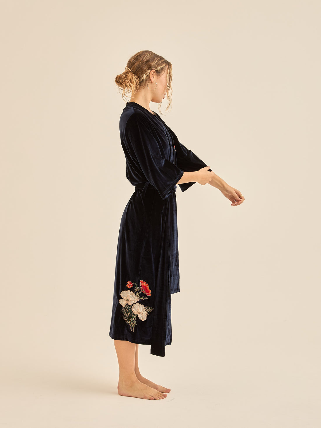 velour KIMONO robe / 濃藍(navy)