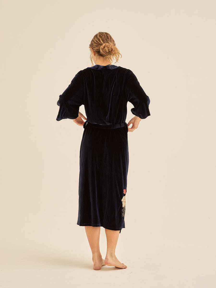 velour KIMONO robe / 濃藍(navy)