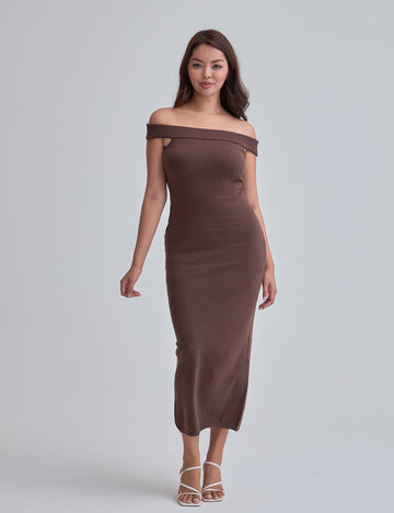 Padded Dawn Strapless Knitted Dress / 枯茶(brown)