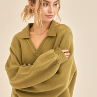 Rich Taupe Collared Sweater / Matsuba (Khaki)