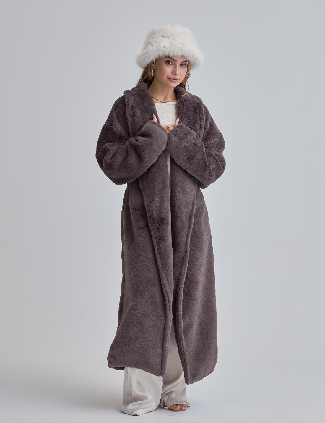 Cozy Up Premium KIMONO Fur Coat / Gray