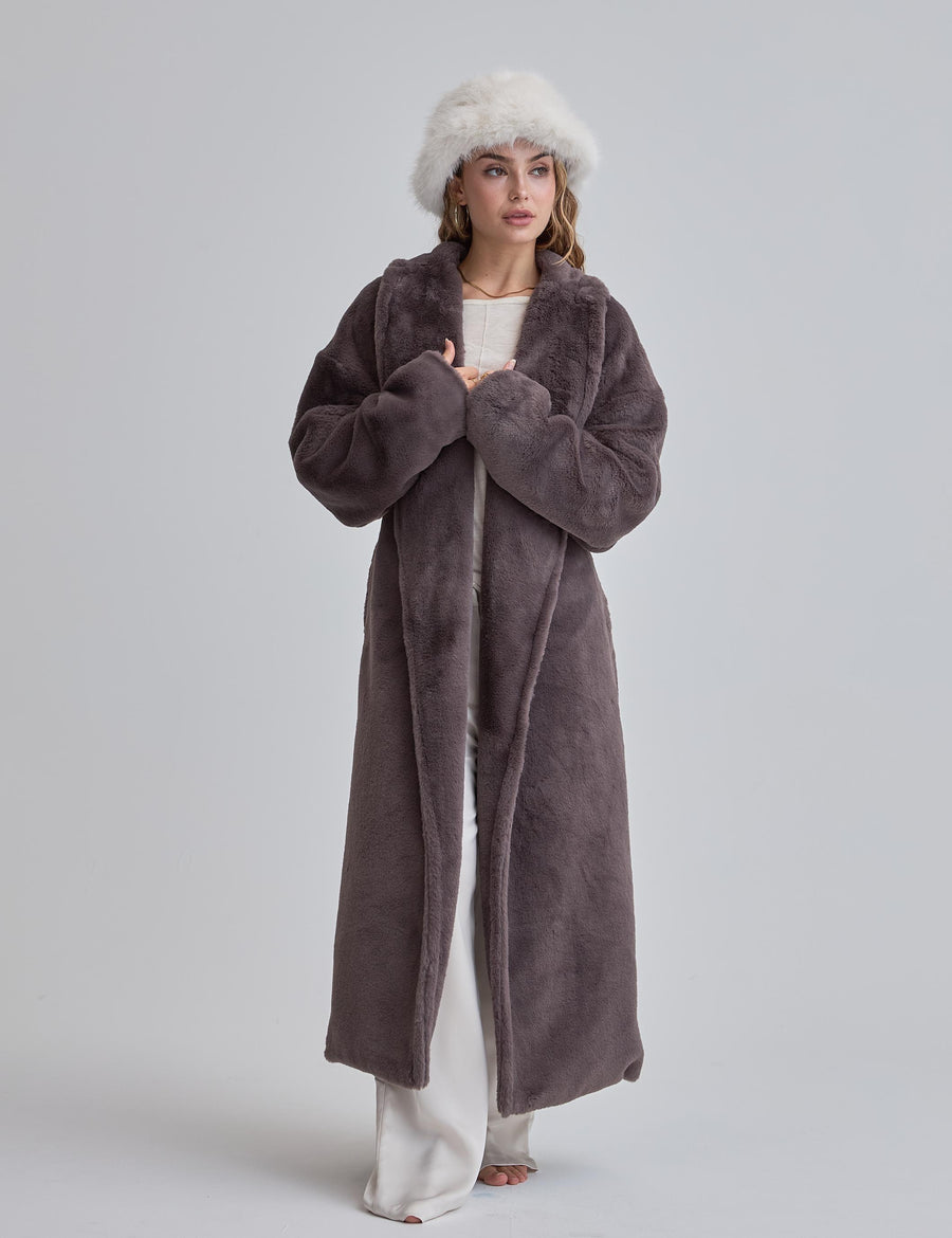 Cosy Up Premium KIMONO Fur Coat / 薄墨(gray)