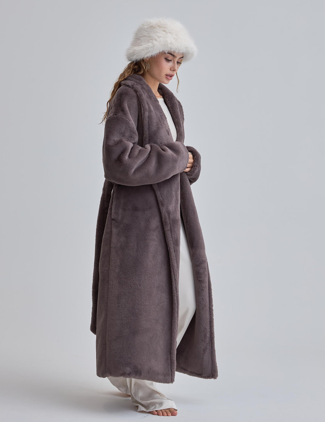 Cosy Up Premium KIMONO Fur Coat / 薄墨(gray)