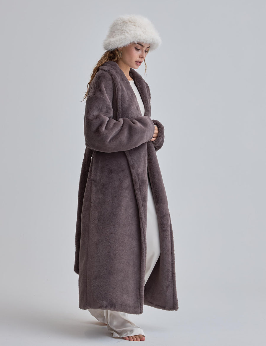 Cosy Up  Premium KIMONO Fur Coat / 薄墨(gray)