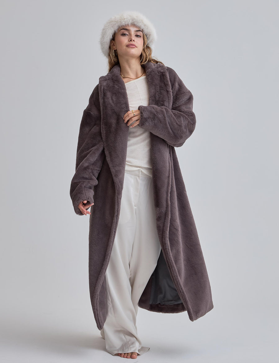 Cosy Up Premium KIMONO Fur Coat / 薄墨(gray)