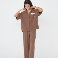 soft linen wide pants / brown