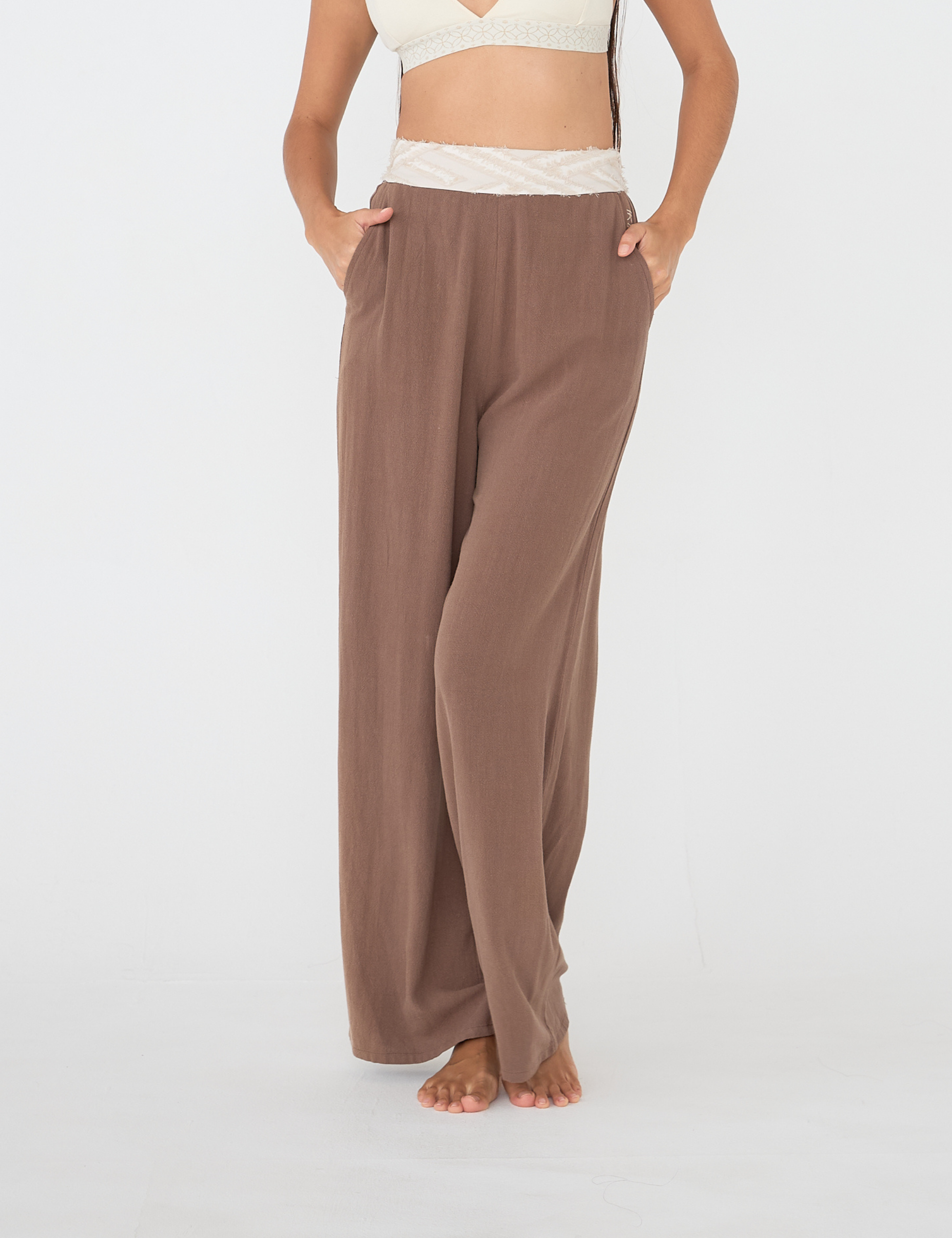 soft linen wide pants / 枯茶(brown)