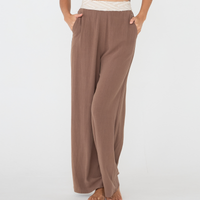 soft linen wide pants / brown