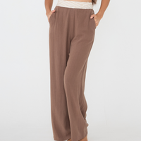 soft linen wide pants / brown