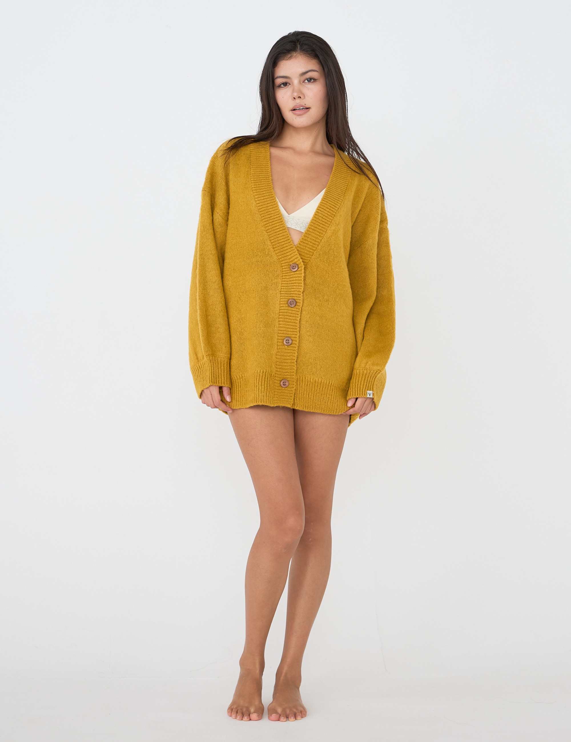 reversible V-neck knit cardigan / 蜂蜜(mustard × navy)