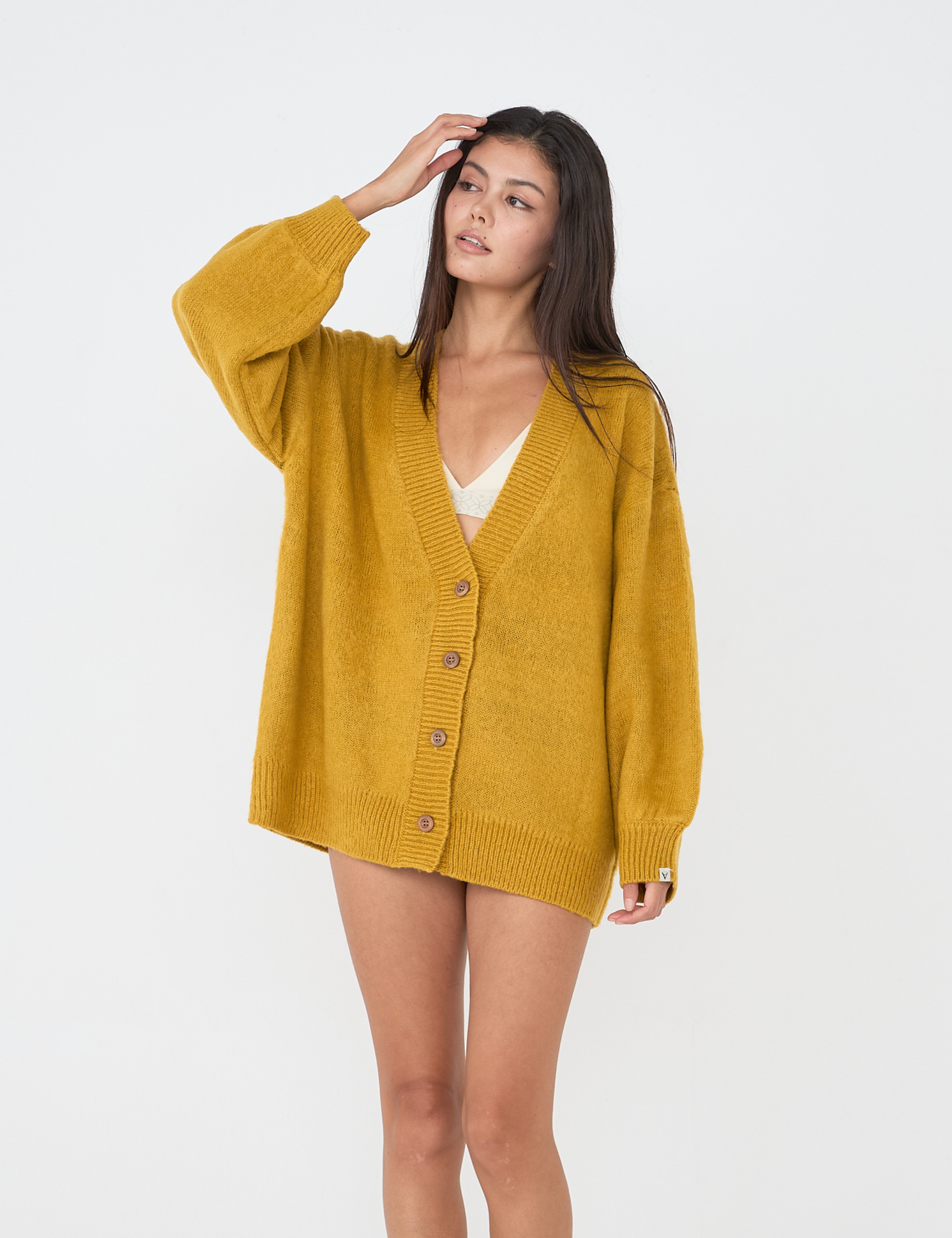 reversible V-neck knit cardigan / 蜂蜜(mustard × navy)