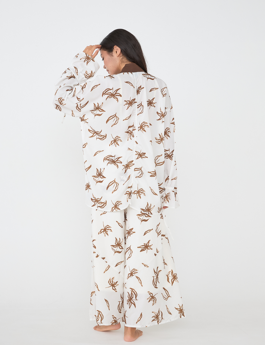 resort long sleeve KIMONO shirt / 白花(ivory)