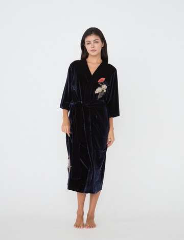 velour KIMONO robe / 濃藍(navy)