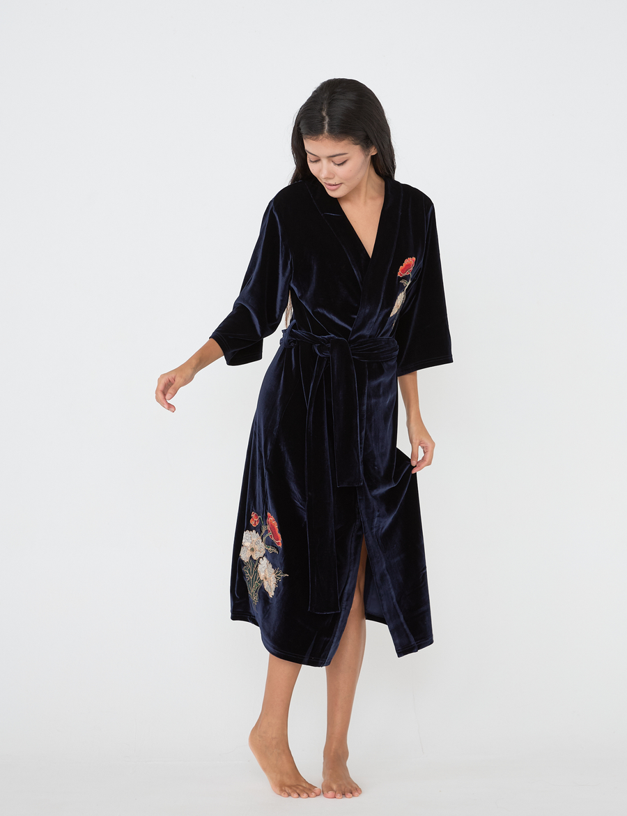 velour KIMONO robe / navy