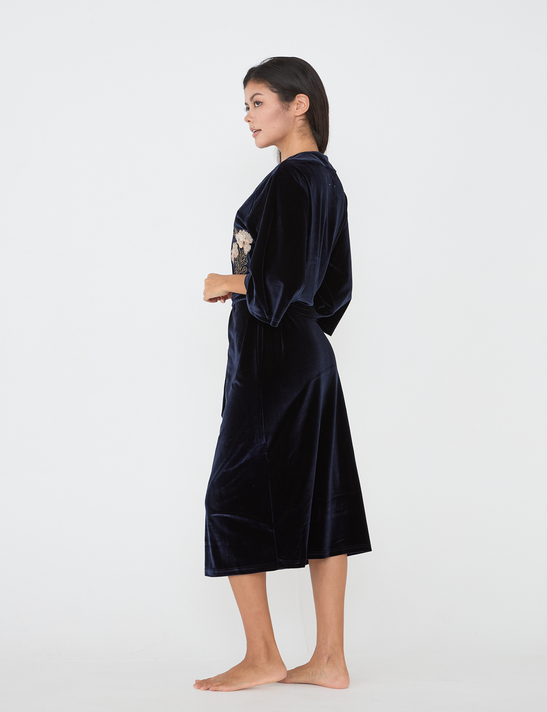 velour KIMONO robe / navy