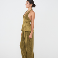 elegant satin pleated pants / 松葉(khaki)