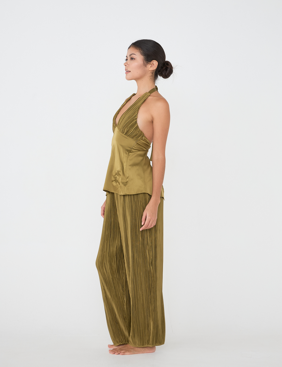 elegant satin pleated pants