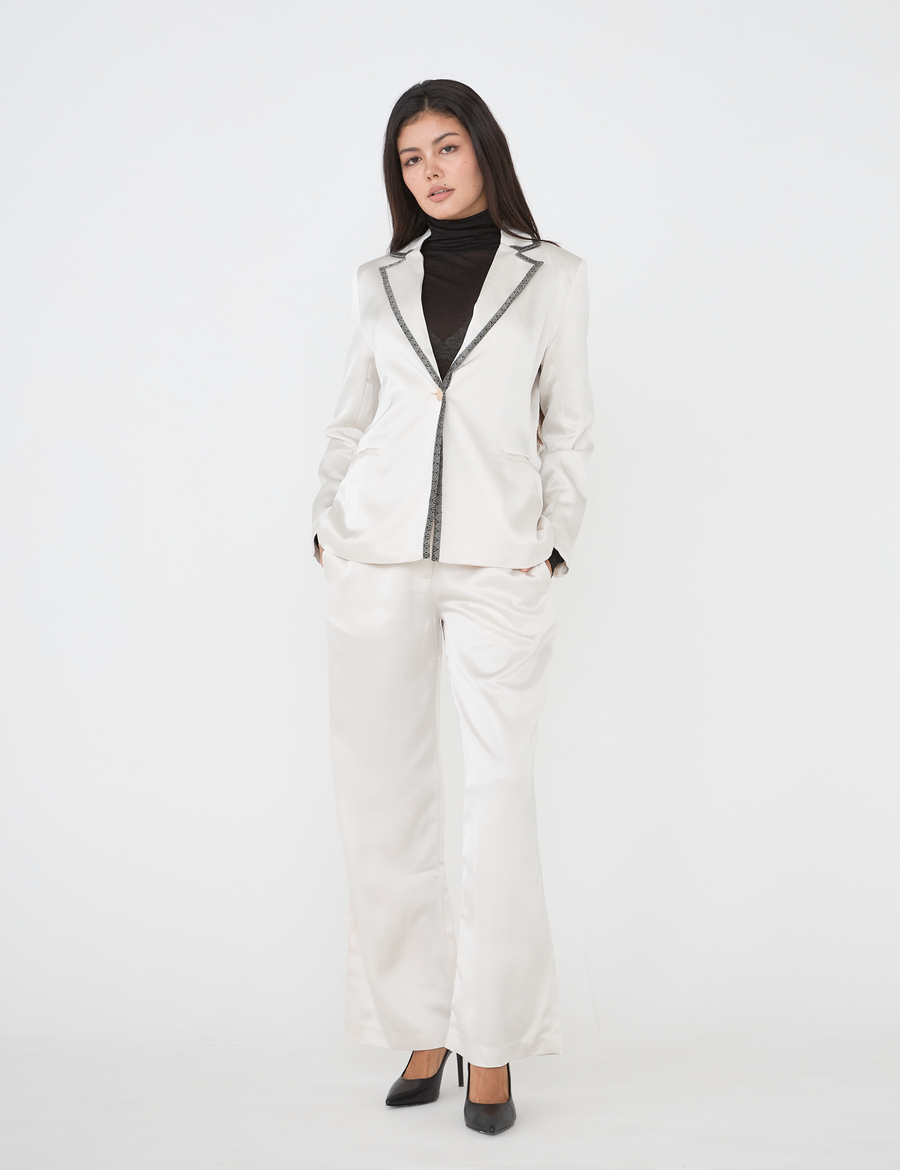 wagara tailored satin suit pants / white flower(ivory)