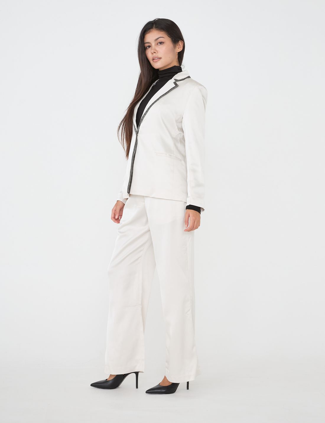 wagara tailored satin suit jacket / white flower(ivory)