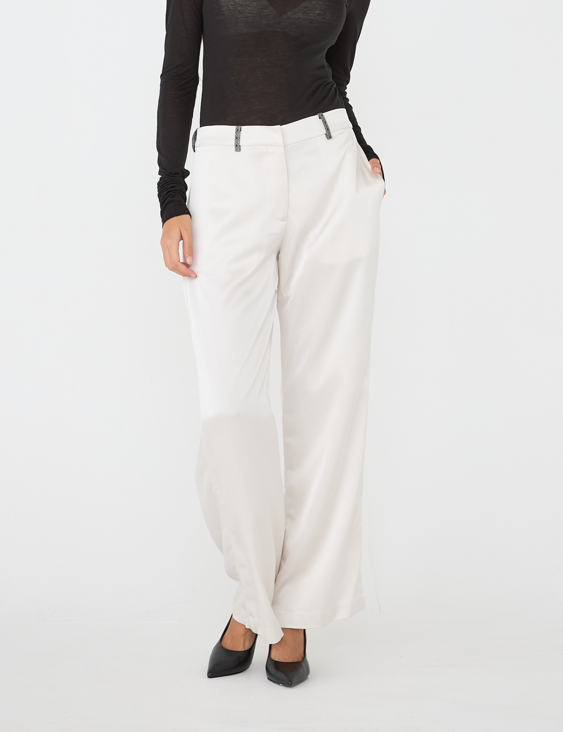 wagara tailored satin suit pants / white flower(ivory)