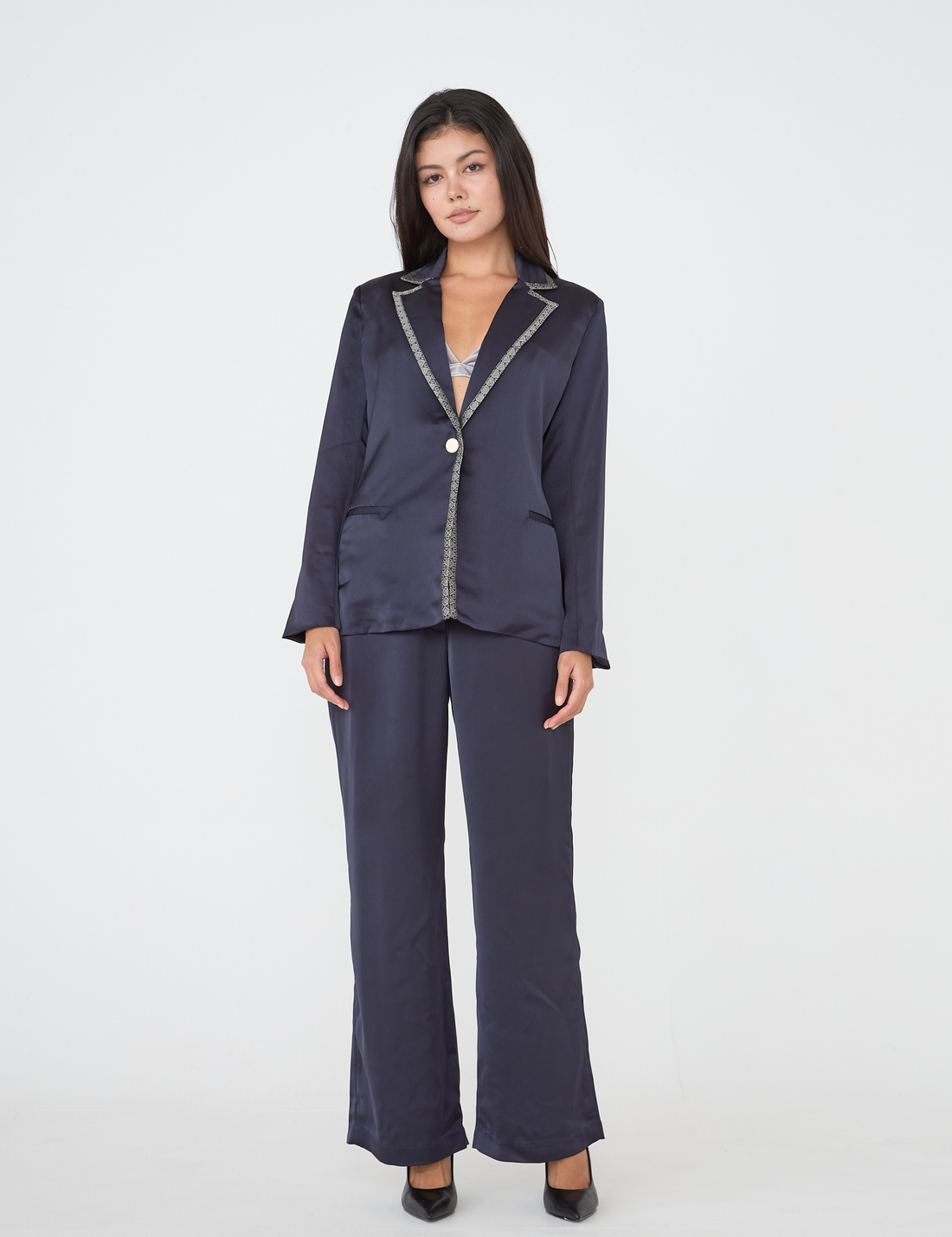 wagara tailored satin suit pants / navy