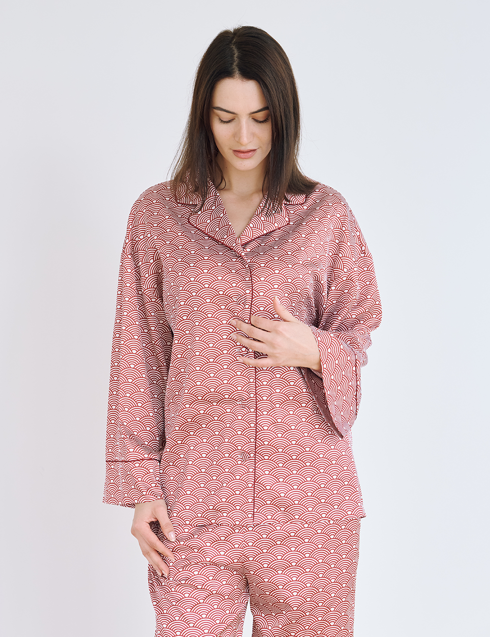 Silky Moonlit Satin Shirt / Shinku (red)