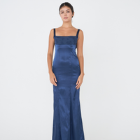 Serene Satin Draped Dress / Navy