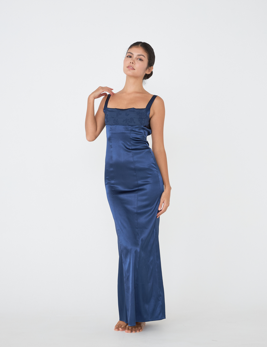 Serene Satin Draped Dress / Navy