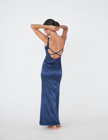 Serene Satin Draped Dress / Navy