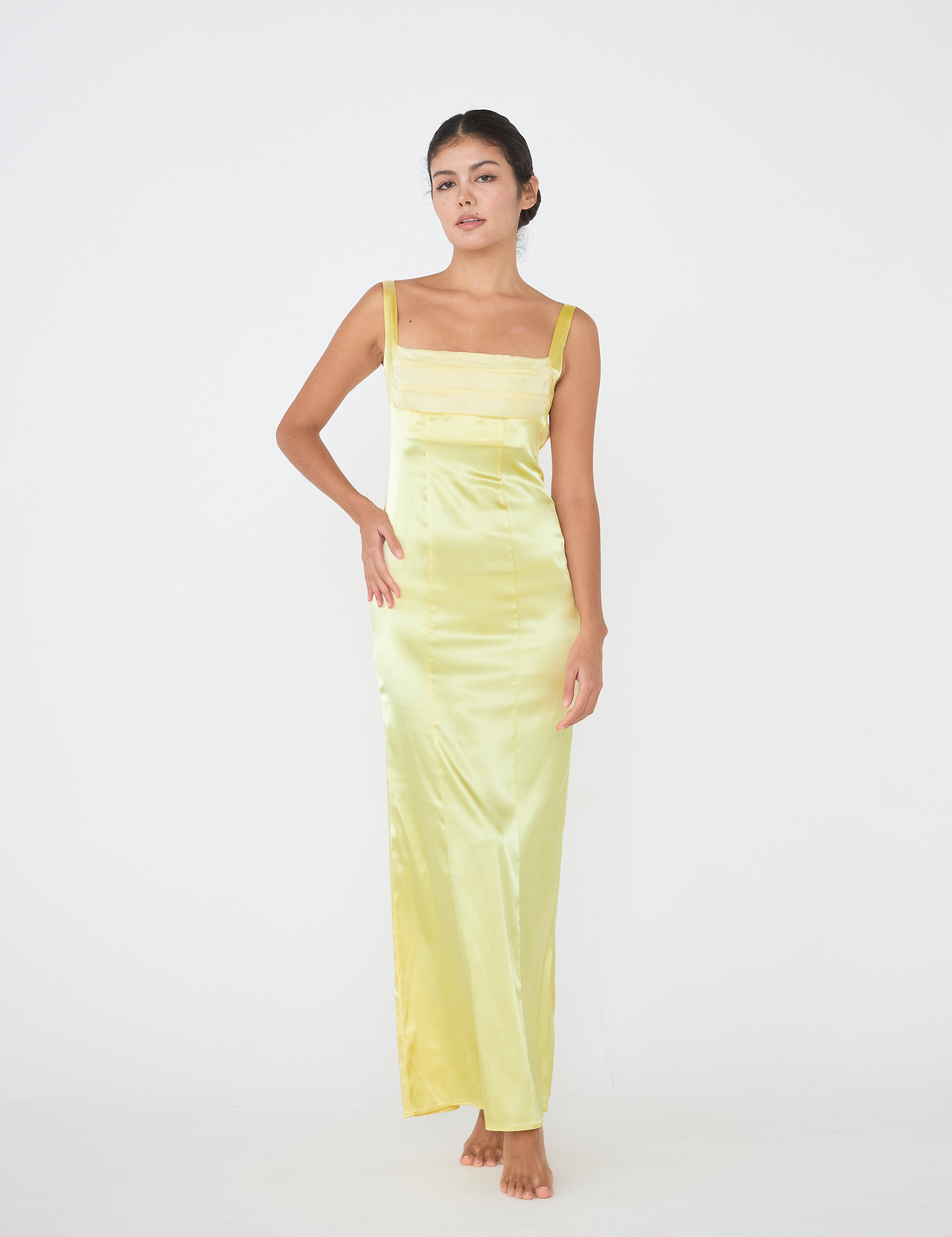 Serene Satin Draped Dress / 花葉(Yellow)